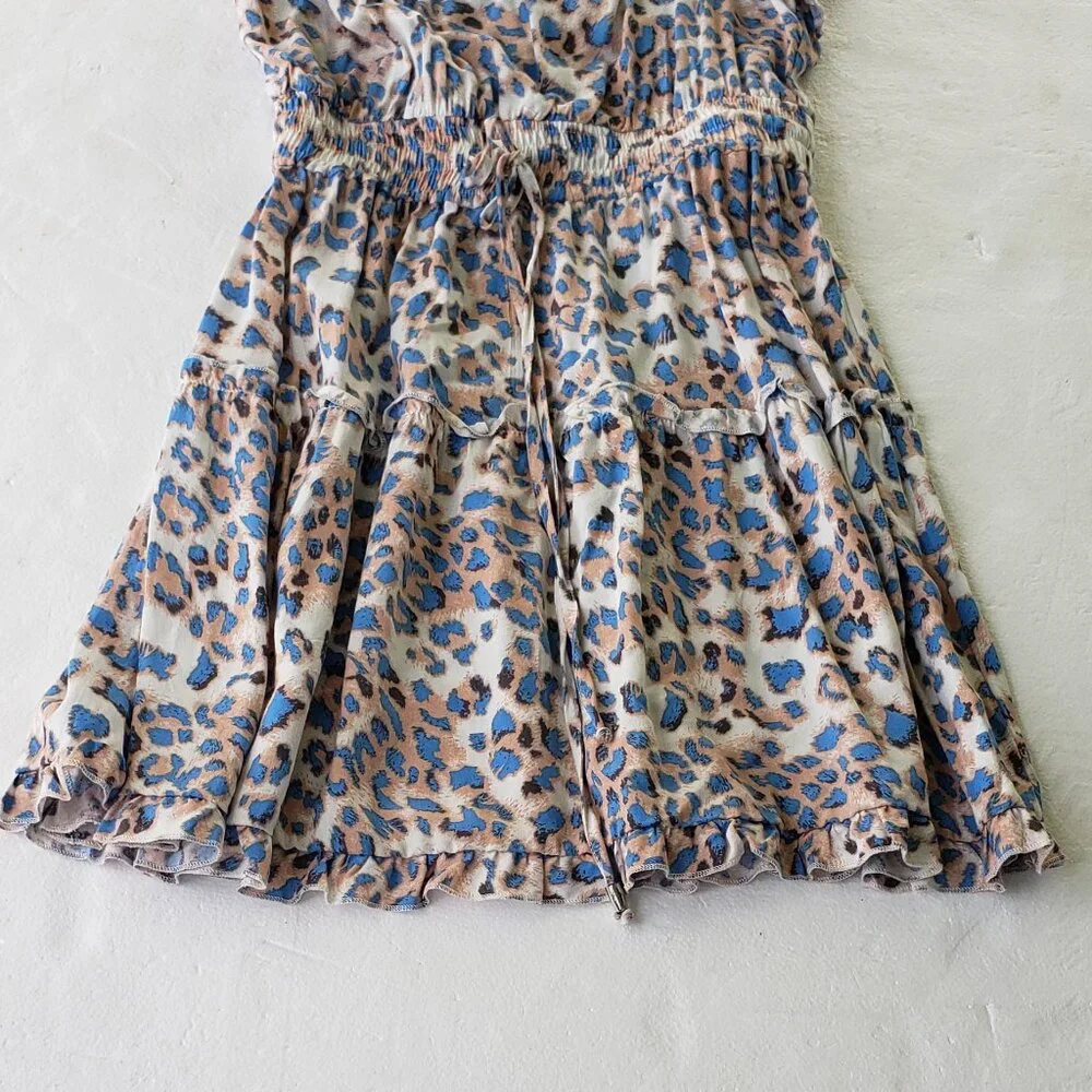 Strapless sun dress with a blue and tan animal print  Size Small - Picture 5 of 8